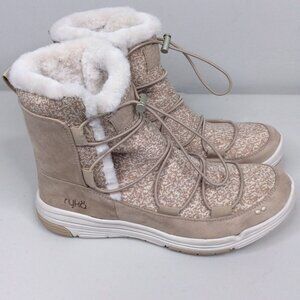 Ryka Aubonne Winter Boots Booties Size 9 Camel Beige Faux Fur Shearling Slip On